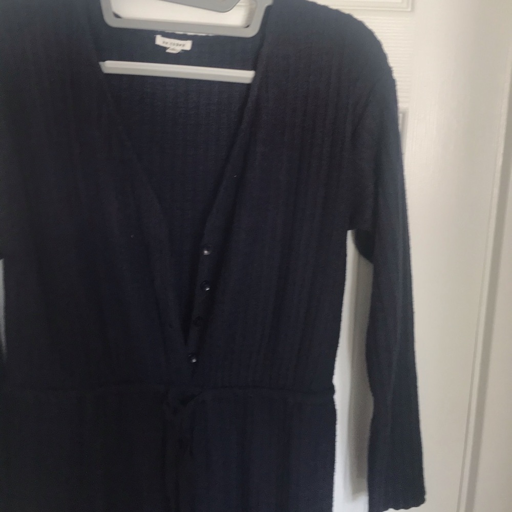 Saylor Navy Blue Ribbed Knit Long Sleeve Jumpsuit - Picture 7 of 8